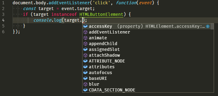 Autovervollständigung mit instanceof Visual Studio Code Autovervollständigung mit instanceof-Operator