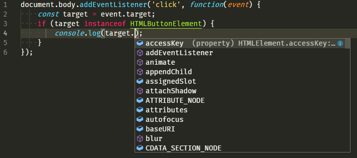 Visual Studio Code Autovervollständigung mit instanceof-Operator