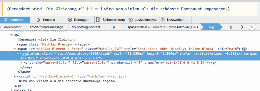 Entwicklertool zeigt generiertes DOM mit Inline-SVG