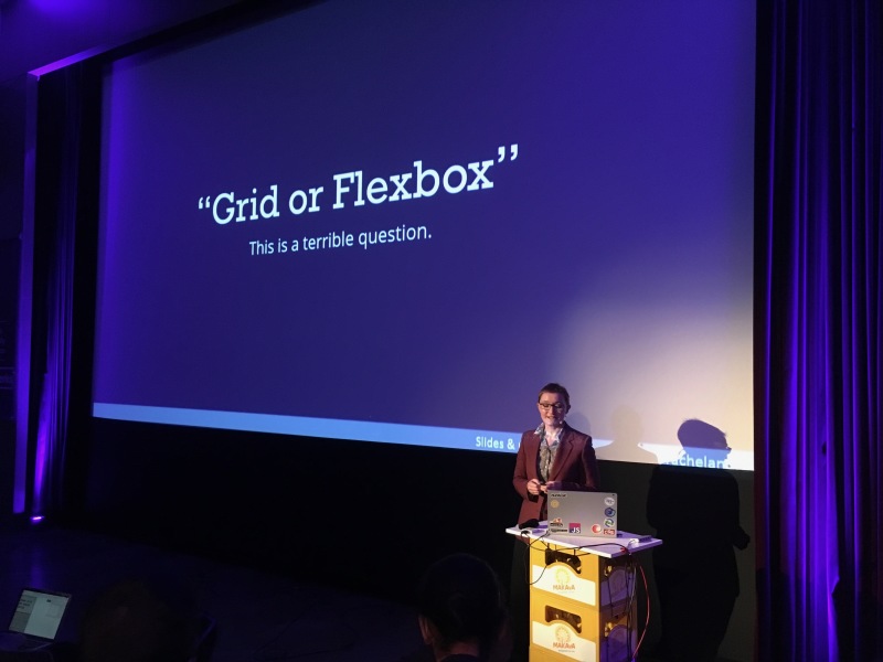 Slide: “‘Grid or Flexbox’ This is a terrible question.”