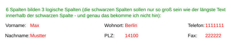 Tabelle soll so aussehen Tabelle mit 6 Spalten die 3 logisch zusammengehörige Spalten bilden sollen