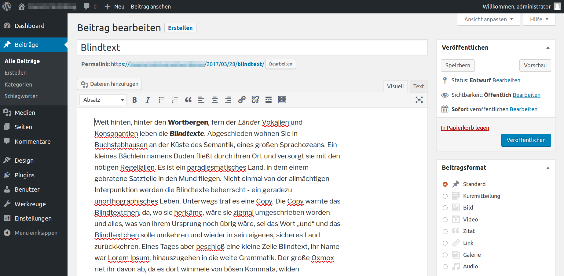 Admin-Oberfläche von WordPress