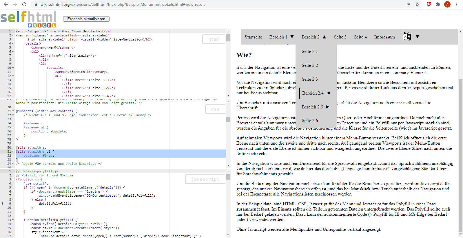 Beispiel breiter Viewport Self Html Beispiel breiter viewport: Horizontale Submenüs der dritten Ebene werden nicht angezeigt