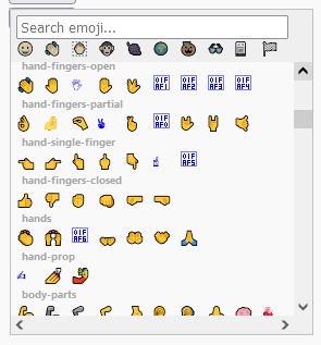 Liste der Emojis, einzelne Einträge fehlen, es werden mindestens drei Fonts verwendet