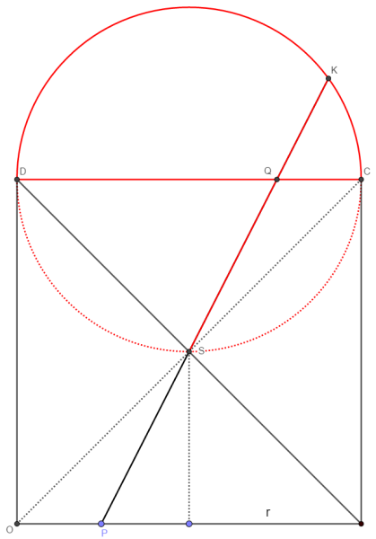 Quadrat mit aufgesetzten Halbkreis, zum Vollkreis ergänzt