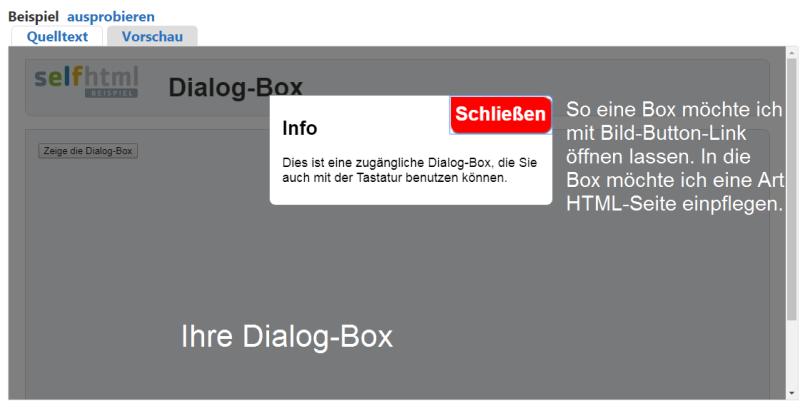 So eine Box möchte ich mit Image-Button-Link vom User aufrufen lassen. Auf ihr soll der Nutzer dann eine html-Seite vorfinden.