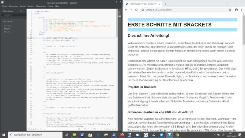 Screenshot Brackets und Chrome