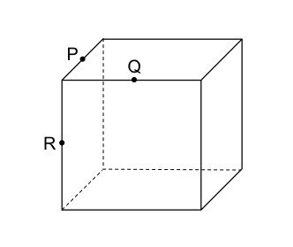 Würfel mit Mittelpunkten P, Q und R von Kanten, die an sich an einer Ecke treffen