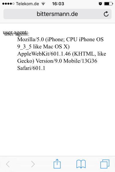 Screenshot mit Safari 9 auf iOS