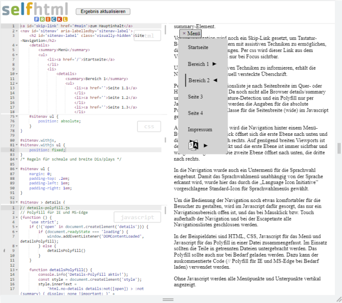 Beispiel schmaler Viewport Horizontale Submenüs der zweiten Ebene werden nicht angezeigt schmaler Viewport