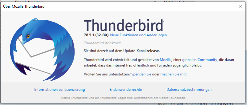 Über Thunderbird, aktuelle Version 78.5