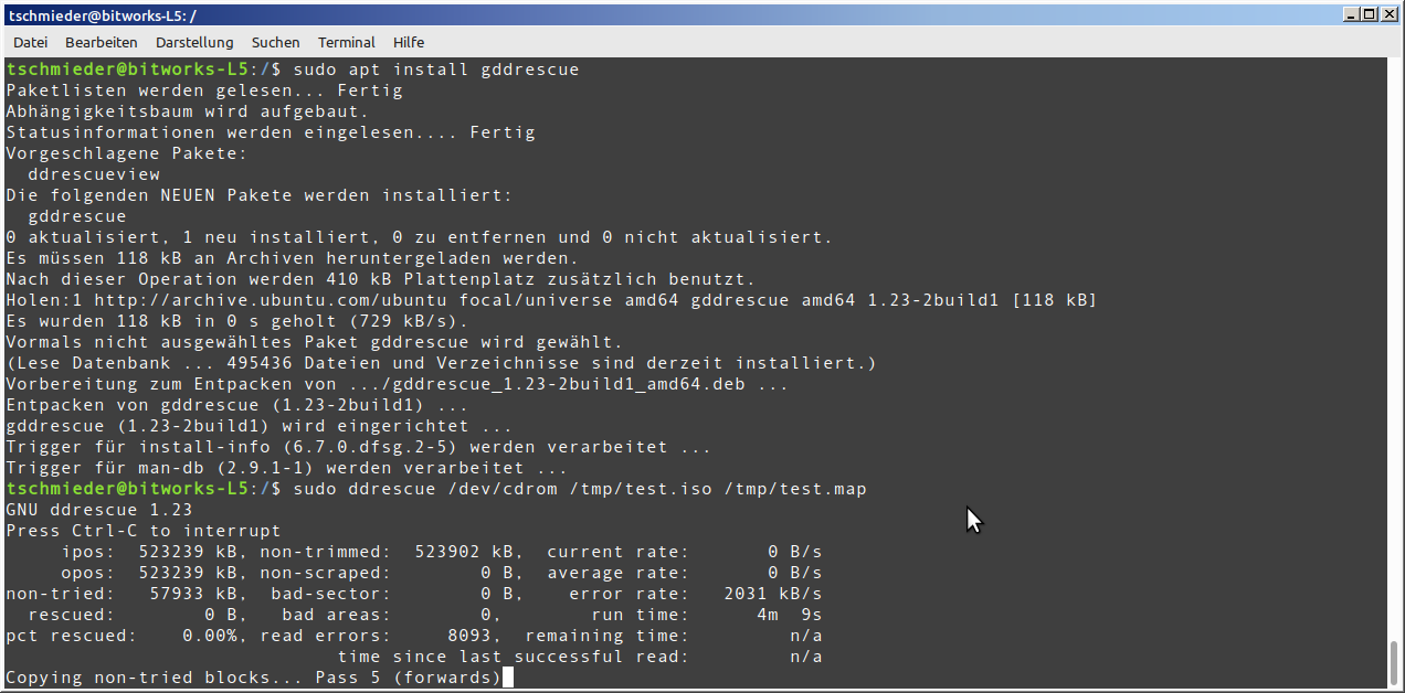 CDROM kopieren mit Linux Konsole ddrescue