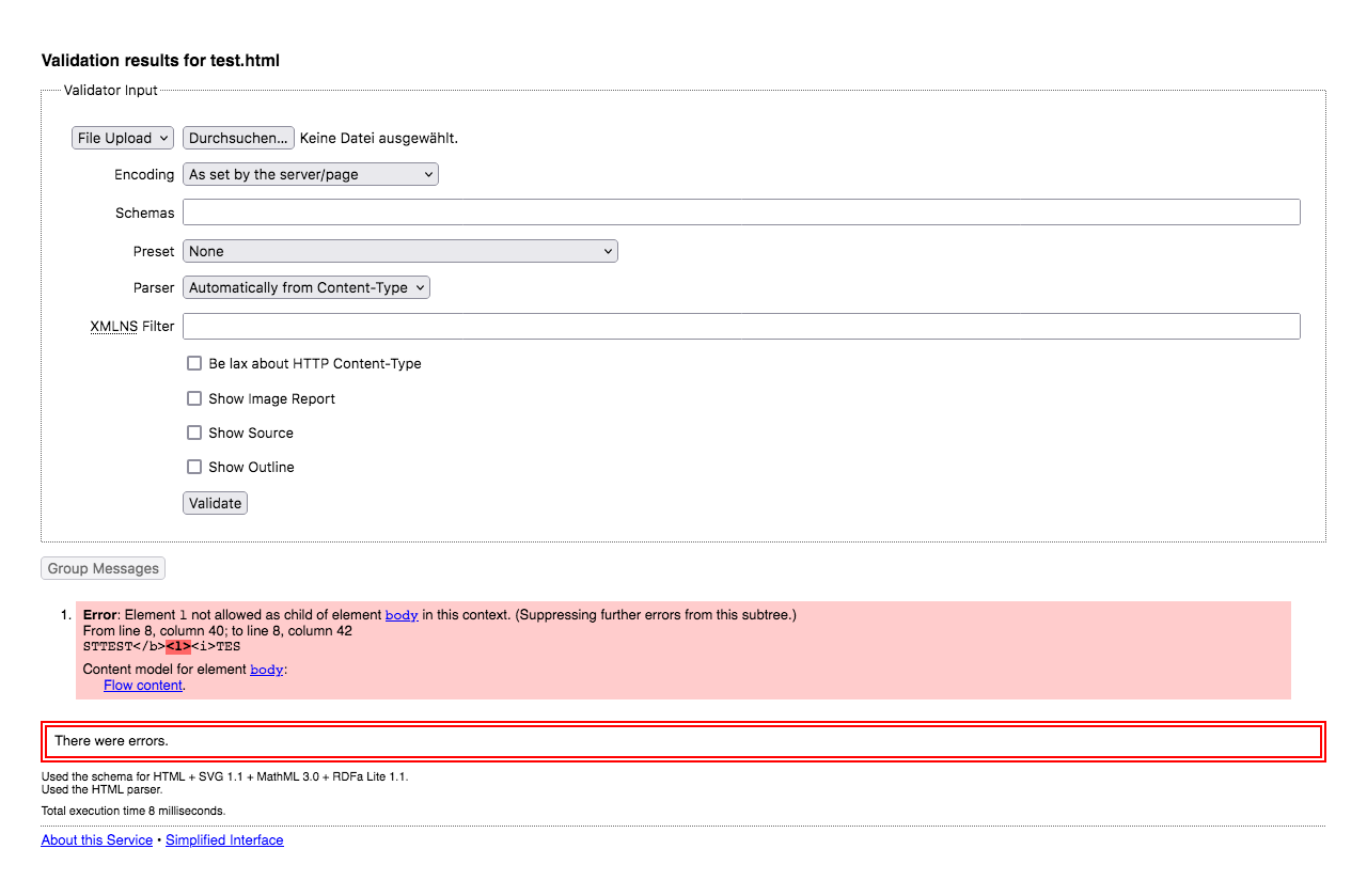 Screenshot des Validators