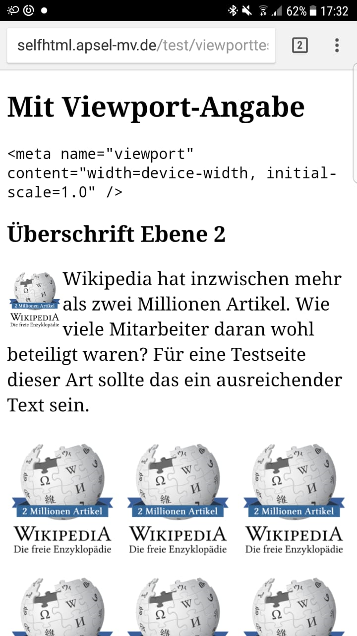 Screenshot Chrome mit viewport-Angabe