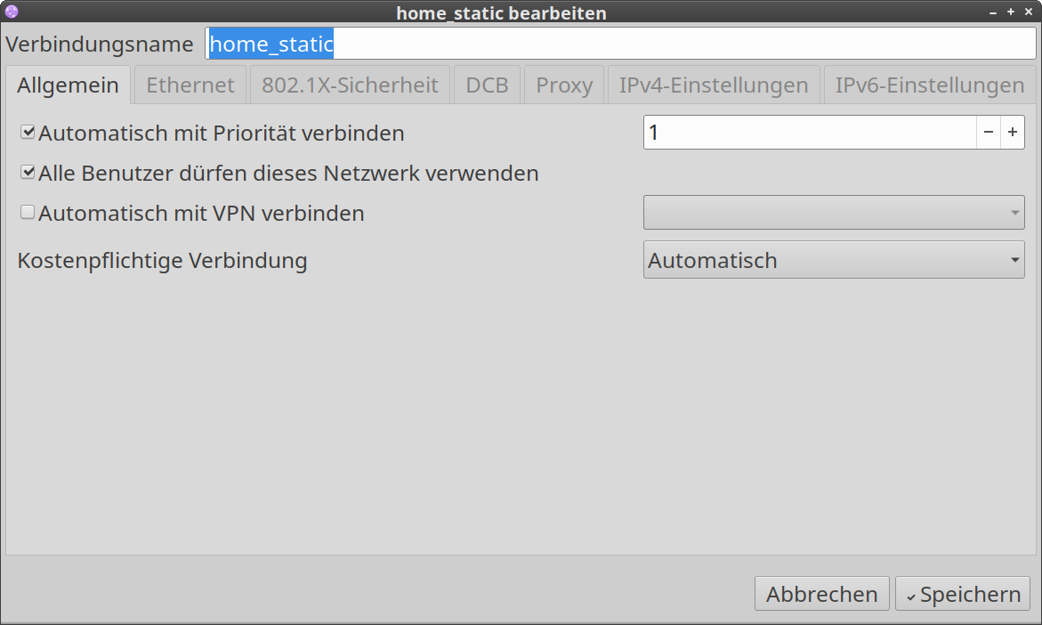 Linux (XFCE4) kostenpflichtige Verbindung in Verbindungseinstellungen Linux (XFCE4) kostenpflichtige Verbindung in Verbindungseinstellungen