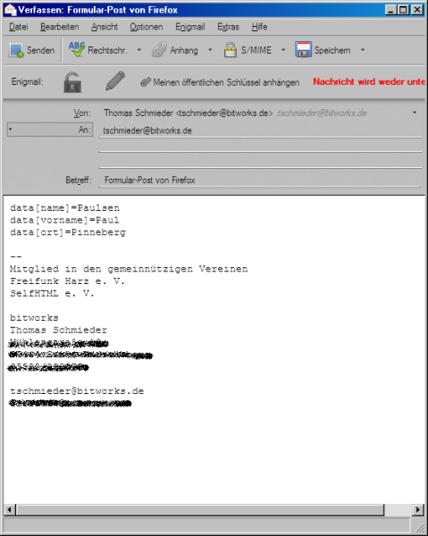 Screenshot von Mail-Entwurf aus HTML-Formulat
