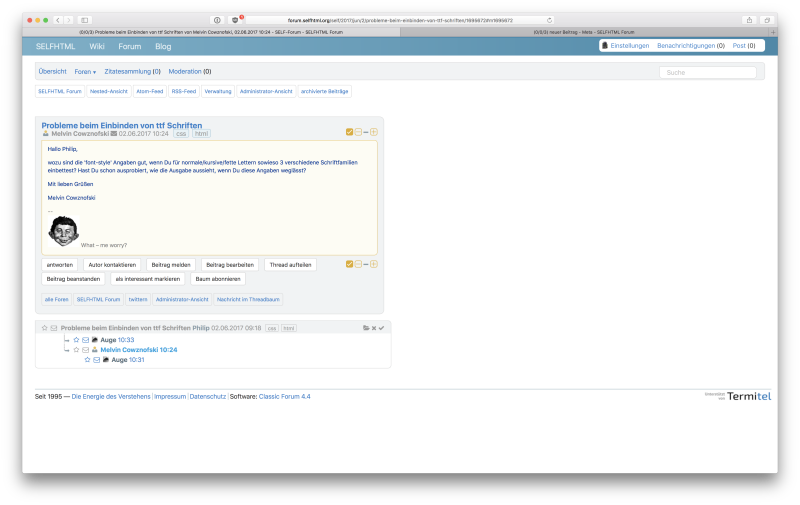 modifizierte Posting-Ansicht des Forums